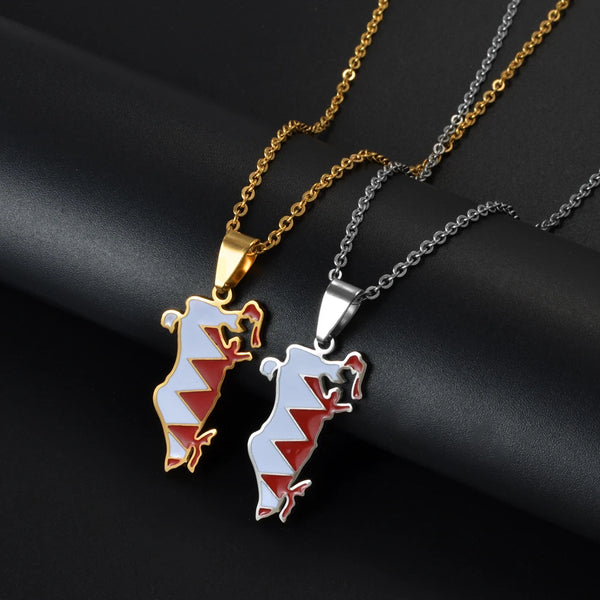 Anniyo Bahrain Map Flag Pendant Necklaces for Women Jewelry #500762