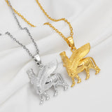 Anniyo 2.5CM Ashur Pendant Necklaces Lama,Lamma,Winged Bull Lamassu is an Assyrian Protective Deity Jewelry #343906