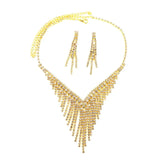 Luxury Crystal Tassel Bride Jewelry Set Rhinestone V Shape Silver-plated Wedding Dress Banquet Necklace Earring Set Ladies Gift