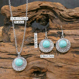 Vintage national imitation Turquoise women's earring necklace set antique silver plated alloy green earring necklace