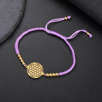 LIKGREAT Flower of Life Round Stainless Steel Bracelet Gold Color Charm Bracelets for Women Men Chain Fashion Jewelry Gifts