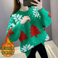 Christmas Sweater New Loose Velvet Thickened Knitted Bottoming Shirt Women Autumn and Winter Red Top
