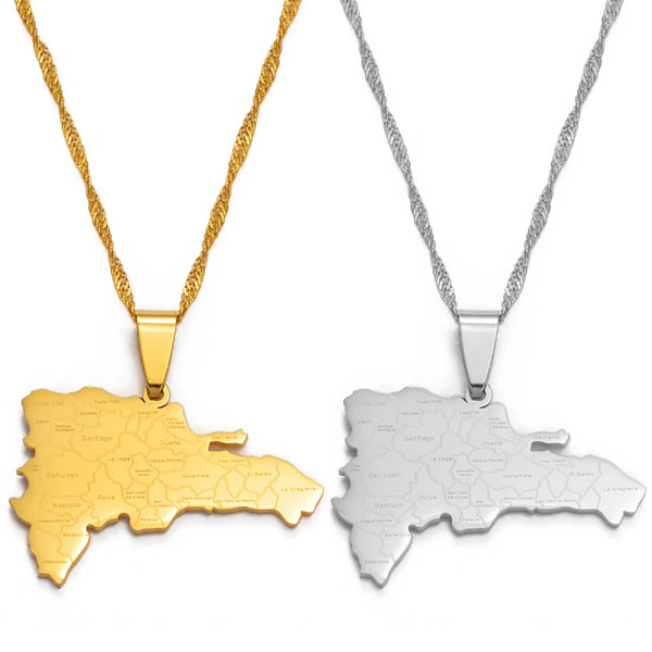 Anniyo Dominican Map With Cities Pendant Necklaces Jewelry Gold Color and Silver Color #123521