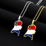 2024 new fashion stainless just vintage Dutch map flag pendant necklace temperament everything collarbone chain birthday anniver