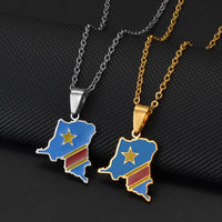 Anniyo 2.2CM Democratic Republic of the Congo Map Colored Flag Map Pendant Necklaces DRC Kinshasa Jewelry #502262