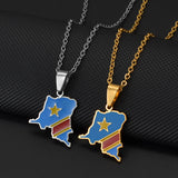 Anniyo 2.2CM Democratic Republic of the Congo Map Colored Flag Map Pendant Necklaces DRC Kinshasa Jewelry #502262