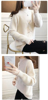 2023 Christmas Sweater Women Faux Mink Cashmere Half High Collar Pullover Fleece Winter Clothes Embroidery Deer Warm Jumper