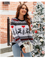 Christmas Knitwears Sweater Women Autumn And Winter New O Neck Long Sleeve Printed Fashion Casual Knitted Pullovers Feminina Top