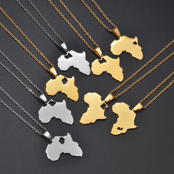Anniyo Africa Map With Sudan Libya Zambia Kenya Egypt Pendant Necklaces Stainless Steel Jewelry @327821