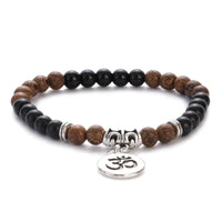 New Classic Natural Wood Beads Bracelets For Women Meditation Prayer Sliver Om Pendant Bracelet Men Wooden Yoga Jewelry