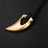 Punk Hip Hop Wolf Tooth Leather Rope Pendant Necklaces For Men Women Stainless Steel Fashion Animal Amulet Jewelry Wholesale