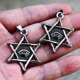Fashion Vintage 316L Stainless Steel All Seeing Eyes Pendant With Red/Green Stone Hexagram Necklace Egyptian Style Male Jewelry