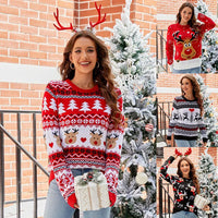 2025 New Trendy Lazy Style Printed Flannel Casual Pullover Christmas Knit Sweater For Women Autumn/Winter Knitted Sweater