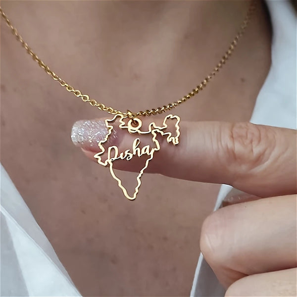 Customizable India Map Name Pendant Necklace 18K Golden Plated Stainless Steel Jewelry