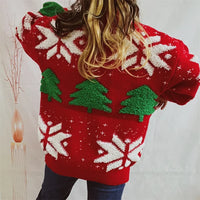 Women's Jacquard Round Neck Long Sleeve Thickened Knit Pullover Christmas Tree Design Autumn/winter New Style Sweater