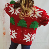Women's Jacquard Round Neck Long Sleeve Thickened Knit Pullover Christmas Tree Design Autumn/winter New Style Sweater