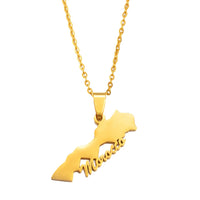 Anniyo Morocco Map Pendant Necklaces Ethnic Jewelry Stainless Steel Le Royaume du Maroc #313521