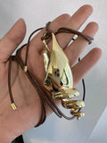 2024 New Fashion Metal Conch Pendant Leather Rope Strap Necklace for Women Girls Long Style Accessories Party Jewelry
