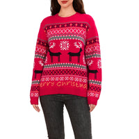 Women Christmas Knit Sweater Letter Deer Snowflake Print Long Sleeve Round Neck Pullovers Fall Winter Casual Jumpers Tops