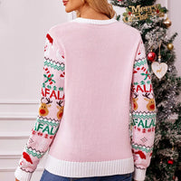 Xmas Look 2025 New Winter Pink Print Cute Soft Christmas Knitwear Long Sleeve O Neck Casual Loose Jumpers Jacquard Pullover Tops