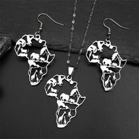 New fashion African map animal logo hollow stainless steel earrings pendant necklace set accessories temperament everything coll