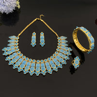 JRH Luxury 4-Piece Set Elegant Blue Jewelry Set Necklace Earrings Ring Bracelet Classy Women's Gift for Banquet Give a gift box