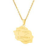 2024 New fashion stainless steel French Reunion map pendant necklace Geometric fashion men's and women's stainless steel pendant