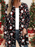 Women's Long - Sleeve Open - Front Christmas Cardigan, Santa & Snowflake Prints, Ideal for Holiday Parties & Family Gatherings
