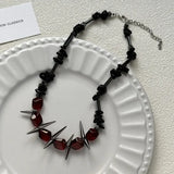 Luxurious Multi-Layer Red Beaded Flower Tassel Necklace Fashionable Choker High-End Clavicle Chain Jewelry Accessory