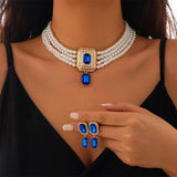 1Set Luxury Multilayer Imitation Pearl Necklace Earrings For Women Girls Temperament Jewelry Bridal Rhinestone Wedding Jewelry