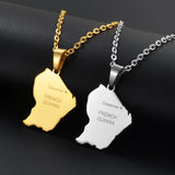 Anniyo French Guiana Map Pendant Necklaces Stainless Steel Jewelry Guyane Française #315701