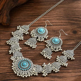 New Vintage Jewelry Sets Metal Beads Tassel Choker Necklace Earrings Set For Women Bijoux Statement Collar Necklaces Set