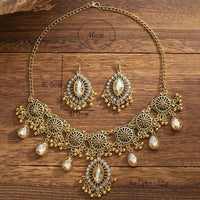 KMVEXO Vintage Dubai Indian Tassel Beads Pendant Jewelry Sets for Women Ethnic Crystal Necklace Earrings African Jewelry Set