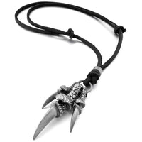 A59T Alloy Leather Pendant Necklace Dragon Claw Gothic Adjustable 16 ~ 26 Inch Chain Man, Woman Silver Black