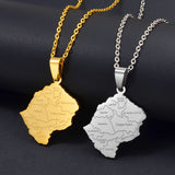 Anniyo the Kingdom of Lesotho Map With Cities Pendant Necklaces Jewelry Stainless Steel #313721