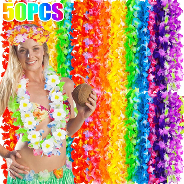 50/5PCS Hawaii Silk Flower Wreaths Summer Tropical Beach Pool Party Decoration Necklace Birthday Wedding Christmas Garlands