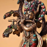 13 inch bronze gold inlay Gem Indian Buddhism Visnu Krishna gods deities statue