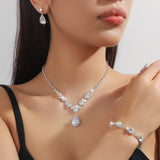 4PC women's fashionable rhinestone water droplet necklace earrings bracelet jewelry set wedding banquet party holiday gift
