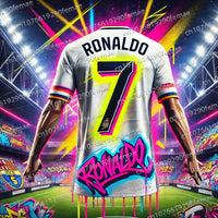 Classic Ronaldo Graffiti Pattern Men's Sports Shirt T-shirt, Breathable And Comfortable Daily Quick Drying Jersey