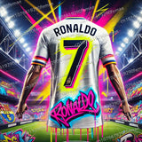 Classic Ronaldo Graffiti Pattern Men's Sports Shirt T-shirt, Breathable And Comfortable Daily Quick Drying Jersey