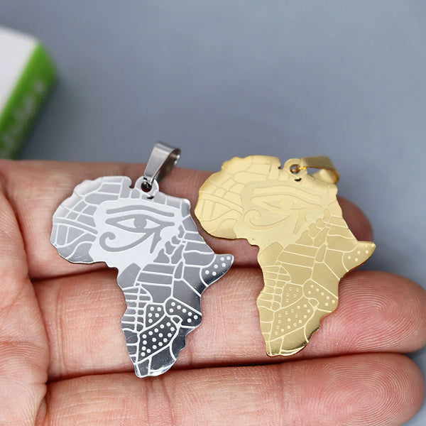 2pcs Stainless Steel Egypt The Eye of Horus Africa Map Pendant Charms for Jewelry Making Trendy Necklace Keychain Accessories