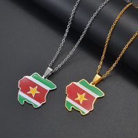 Anniyo Suriname Map Flag Pendant Necklaces Stainless Steel Sranan Sarnam Jewelry @320821