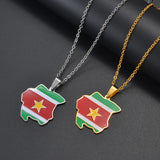 Anniyo Suriname Map Flag Pendant Necklaces Stainless Steel Sranan Sarnam Jewelry @320821
