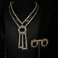 Emerald rhinestone exquisite fashion necklace earrings full of diamond high-end sweater chain earrings medieval all-match jewelr