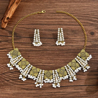 Ethnic Vintage Jewelry Set For Women Crystal Inlaid Jewelry Sets Simulated Pearl Tassel Beads Necklace Earrings Set Women's Gift