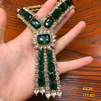 Emerald rhinestone exquisite fashion necklace earrings full of diamond high-end sweater chain earrings medieval all-match jewelr