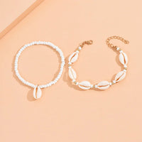 2PCS Bohemia Natural Shell Anklets For Women Small Resin Beads Summer Beach Shell Barefoot Ankle Bracelet Leg Chain Foot Jewelry