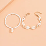 2PCS Bohemia Natural Shell Anklets For Women Small Resin Beads Summer Beach Shell Barefoot Ankle Bracelet Leg Chain Foot Jewelry