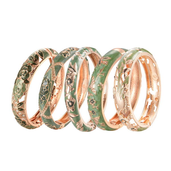 Cloisonne Bracelet For Women Floral Viking Bangle On Hand Enamel Women's Bracelets Green Hawaiian India African Jewelry Alloy
