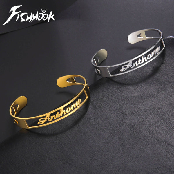 Name Custom Bangle Personalized Bracelet Family Cuff Kid Boy Gift For Men Father Women Couple Gold Color Stainless Steel Jewelry
